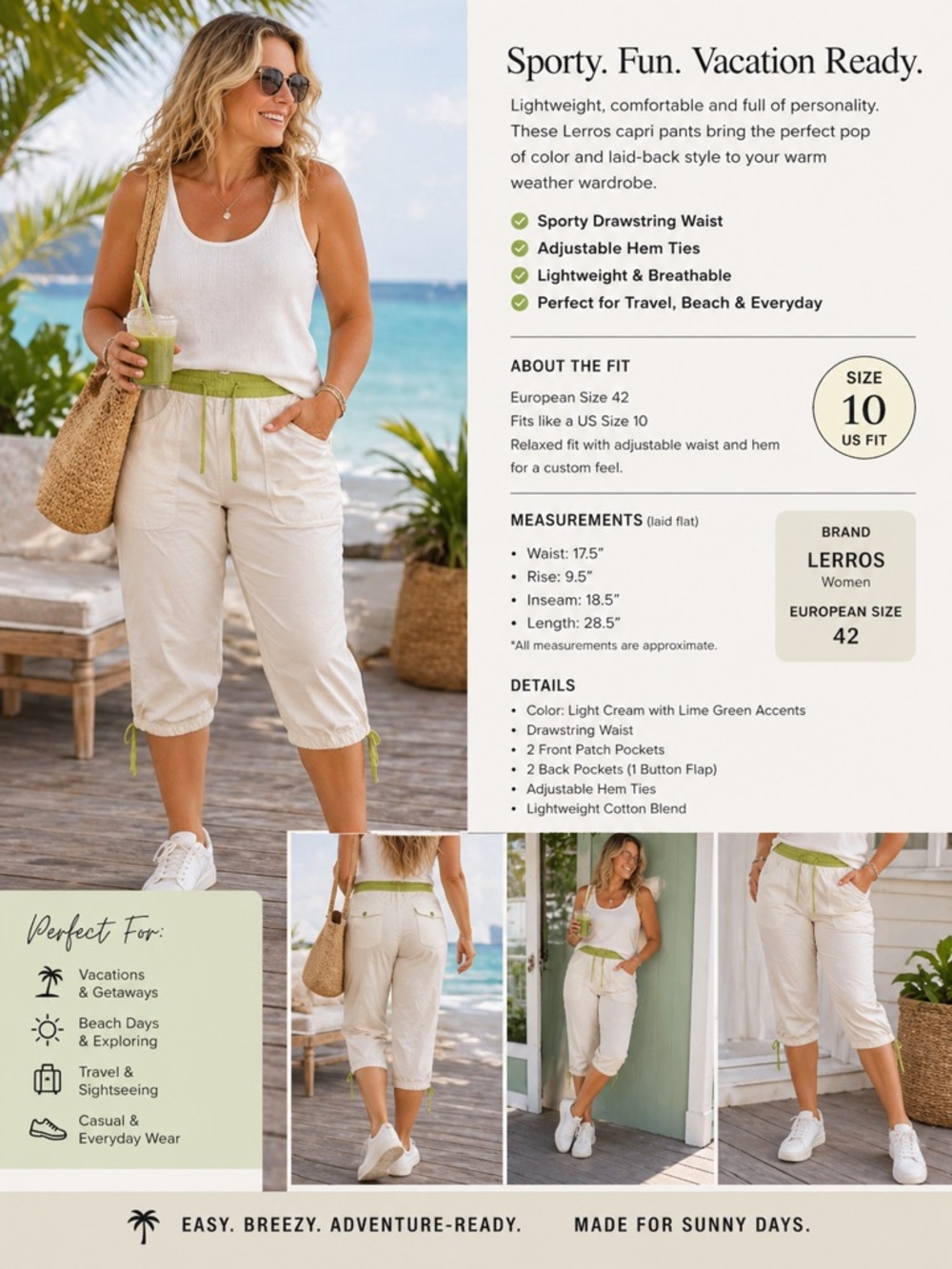LERROS Sporty Capri Pants – European 42 (Fits Like US 10)
